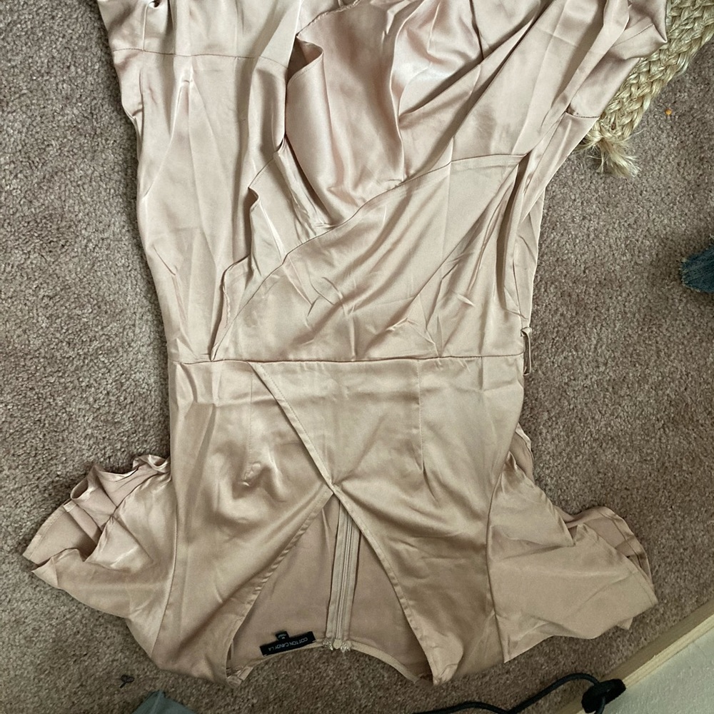 Nude ruffle wrap dress